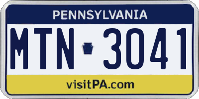 PA license plate MTN3041
