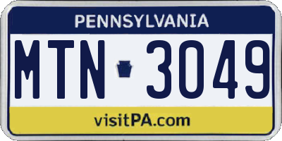 PA license plate MTN3049