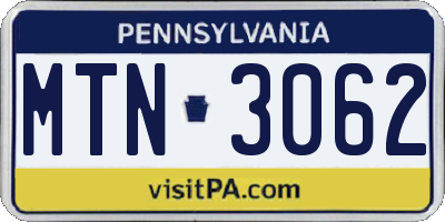 PA license plate MTN3062