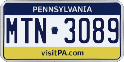 PA license plate MTN3089