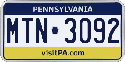 PA license plate MTN3092