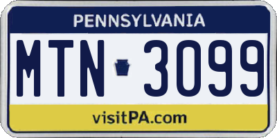 PA license plate MTN3099