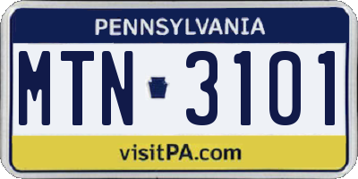 PA license plate MTN3101