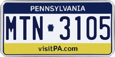 PA license plate MTN3105