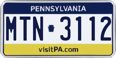 PA license plate MTN3112