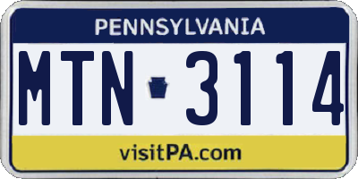 PA license plate MTN3114