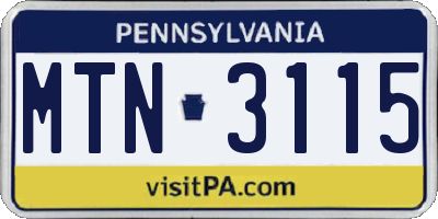 PA license plate MTN3115