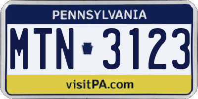 PA license plate MTN3123