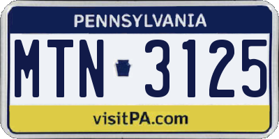 PA license plate MTN3125
