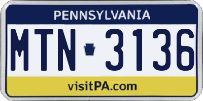 PA license plate MTN3136