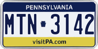 PA license plate MTN3142