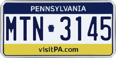 PA license plate MTN3145