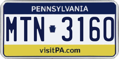 PA license plate MTN3160