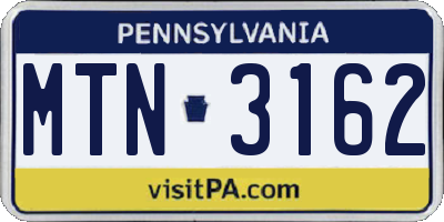 PA license plate MTN3162