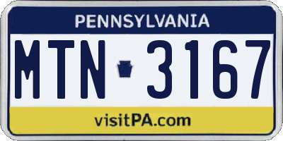 PA license plate MTN3167