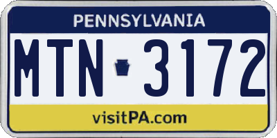 PA license plate MTN3172
