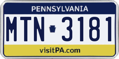 PA license plate MTN3181