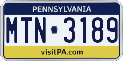 PA license plate MTN3189