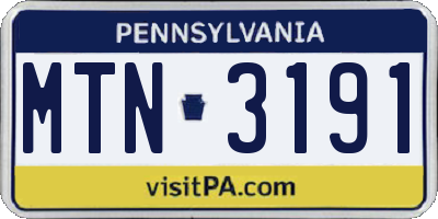 PA license plate MTN3191