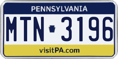 PA license plate MTN3196