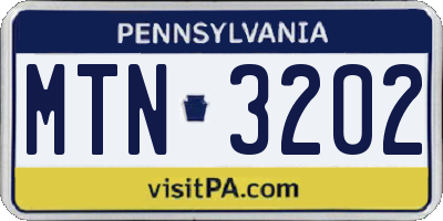 PA license plate MTN3202