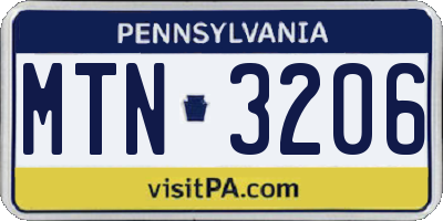 PA license plate MTN3206