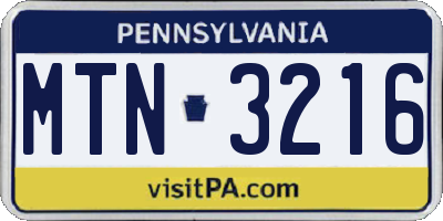 PA license plate MTN3216
