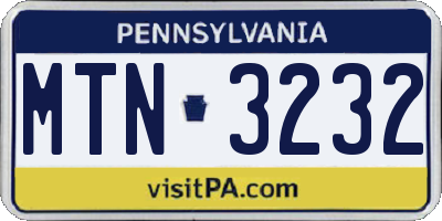 PA license plate MTN3232