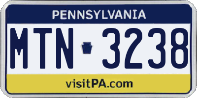 PA license plate MTN3238