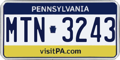 PA license plate MTN3243