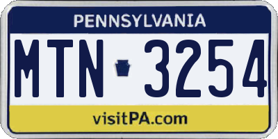 PA license plate MTN3254