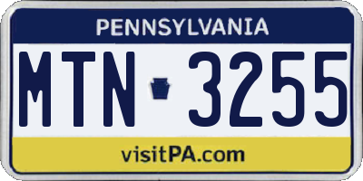 PA license plate MTN3255