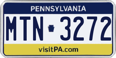 PA license plate MTN3272