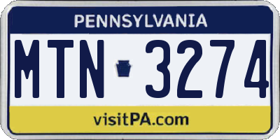 PA license plate MTN3274
