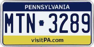 PA license plate MTN3289