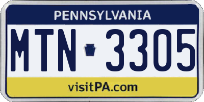 PA license plate MTN3305