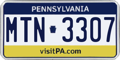 PA license plate MTN3307