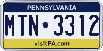 PA license plate MTN3312