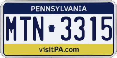 PA license plate MTN3315