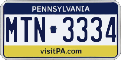 PA license plate MTN3334