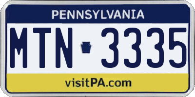 PA license plate MTN3335