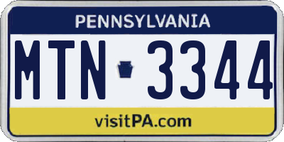 PA license plate MTN3344