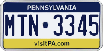 PA license plate MTN3345