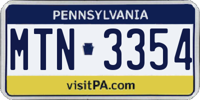 PA license plate MTN3354