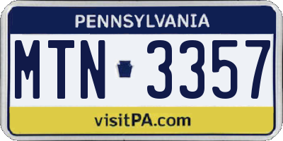 PA license plate MTN3357