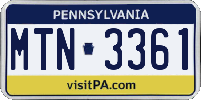 PA license plate MTN3361