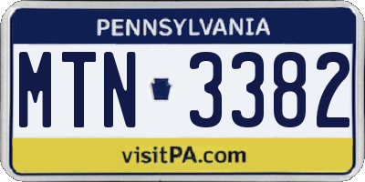 PA license plate MTN3382