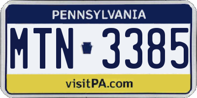 PA license plate MTN3385