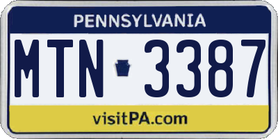 PA license plate MTN3387