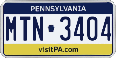 PA license plate MTN3404